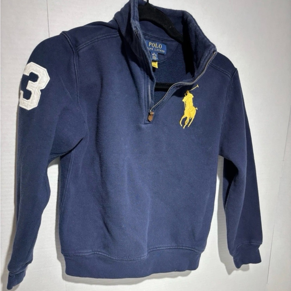 Boys Polo Ralph Lauren Navy 1/4 Zip Sweatshirt with Yellow Pony
